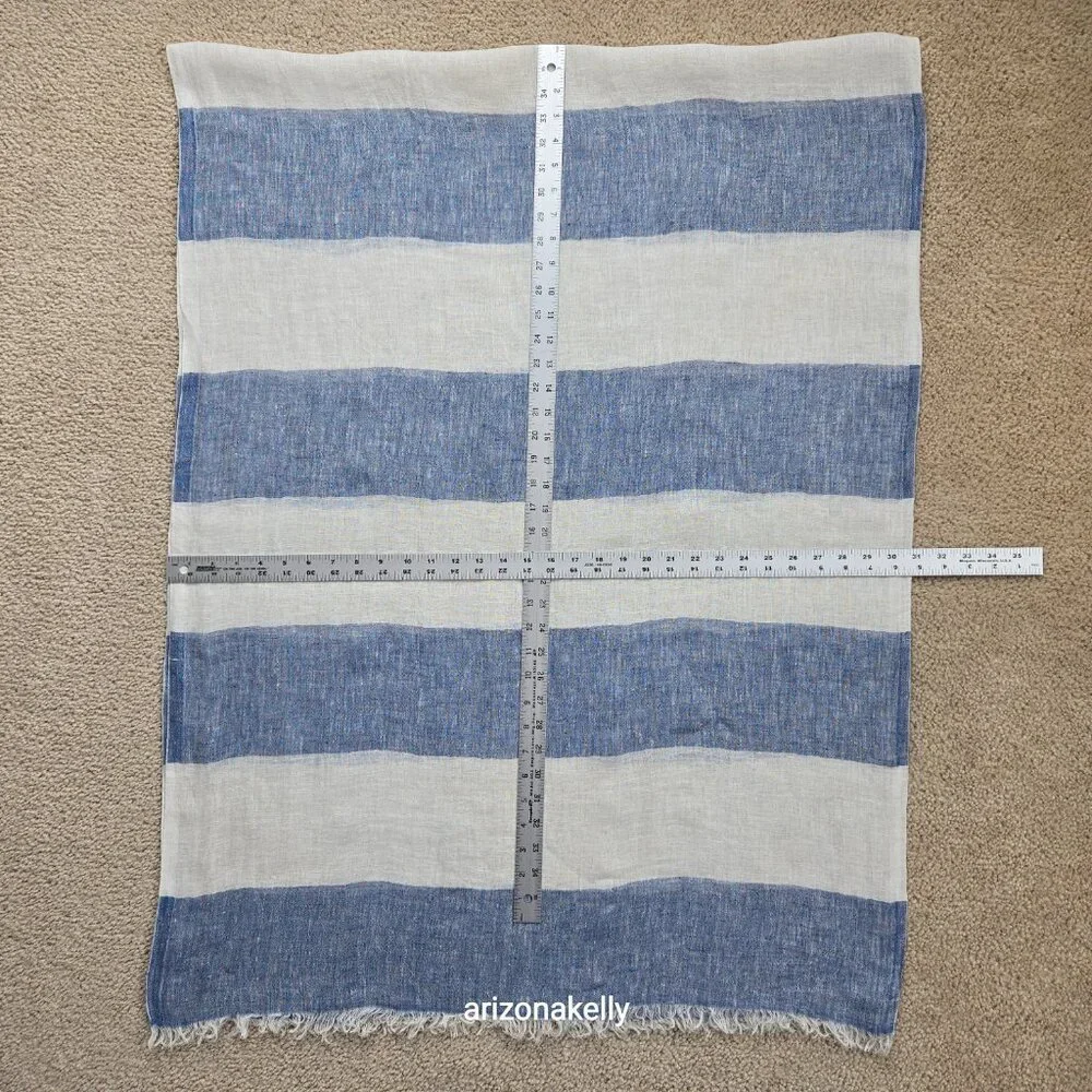 Linen Scarf Blue and White Striped